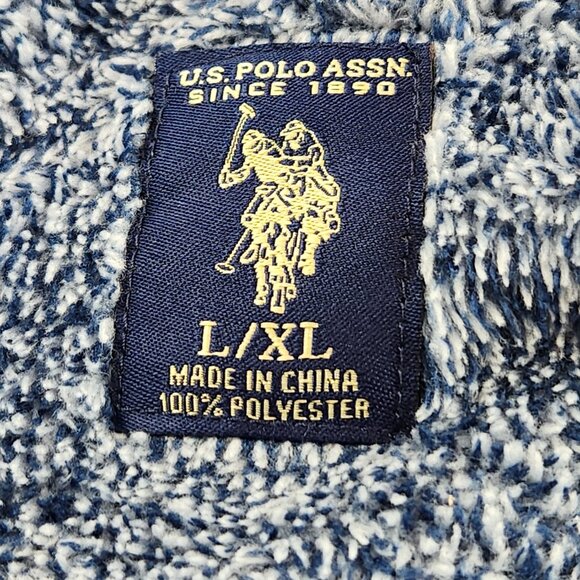 U.S. Polo Assn. Men’s Fleece Robe L/XL Blue Shawl Collar Belt Soft Cozy Spa - Picture 10 of 13
